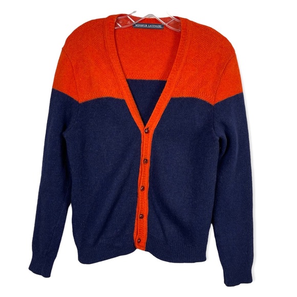 Monsieur Lacenaire mod 60’s grandpa cardigan sweater color block wool france M - Picture 2 of 16